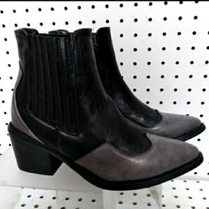 Seven7 Black & Gray Women's Ankle Boots| Chunky Block Heel Western Cowgirl Boots